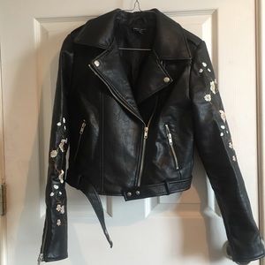 Romeo & Juliet couture embroidered moto jacket